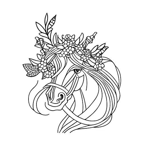 A Minimalist Tattoo Of A Horse Made Up Of Various Types Of Flowers