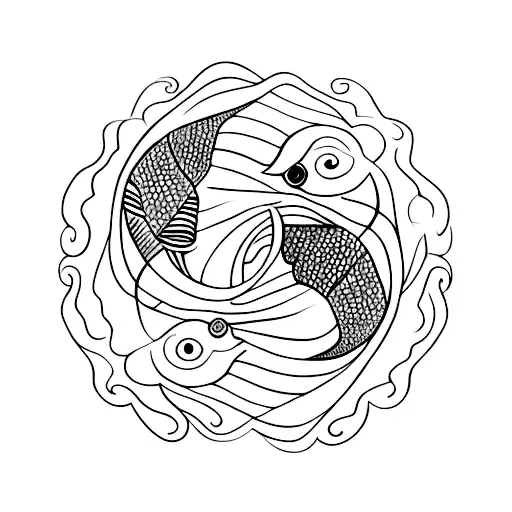 Feminine Ying And Yang Fish With Flowers