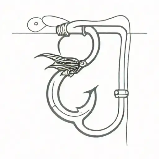 A Minimalist Tattoo Of A Fishing Hook With A Fly Attached To It