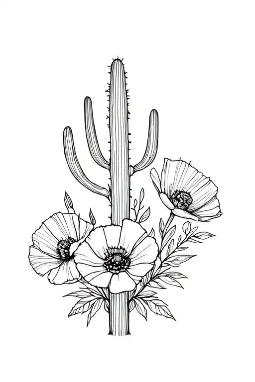 Floral Design Incorporating A Cactus Flower And Poppies