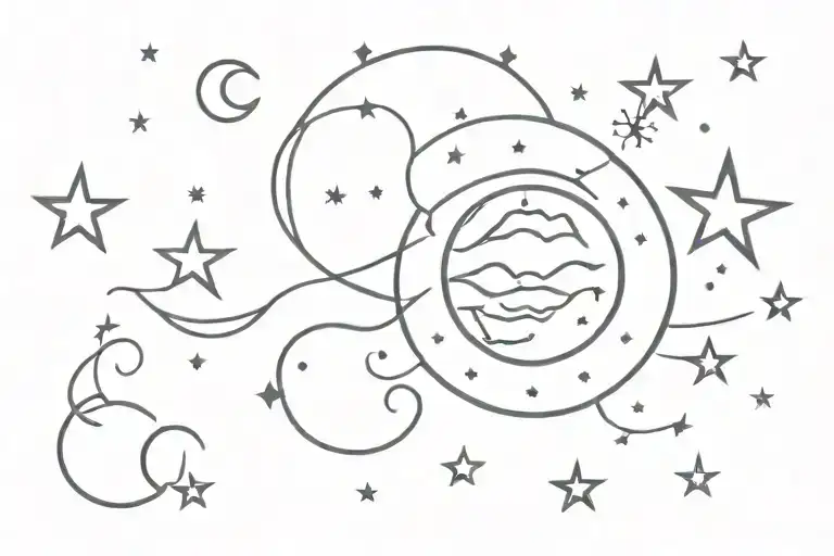 Universe With Sun Moon Stars Whimsical
