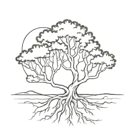 A Minimalist Tattoo Of A Tree With Roots Shaped Like Bristol Landmarks