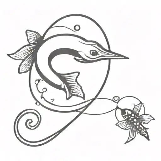 A Minimalist Tattoo Of A Fishing Hook With A Fly Attached To It