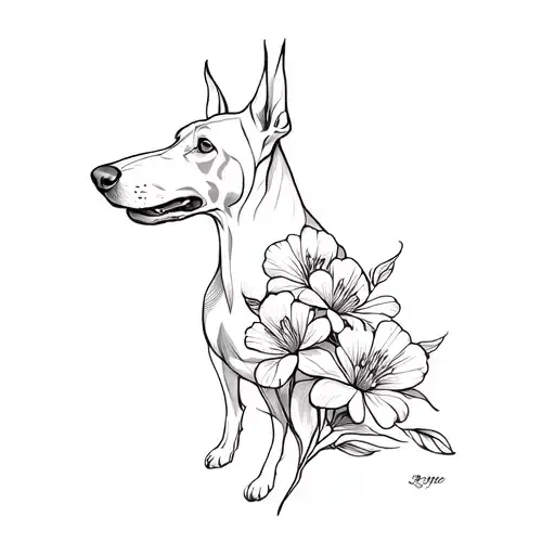 Cover Up Of A Doberman Tattoo Flower