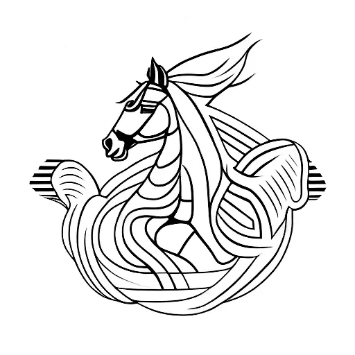 Black Chevron With Simple White Outline Of A Horse Running Inside The Chevron