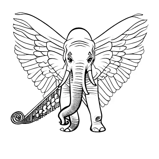 An Elephant With Wings Playing A Harp