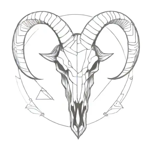 Geometric Capricorn Bull Skull Tattoo Drawing Style