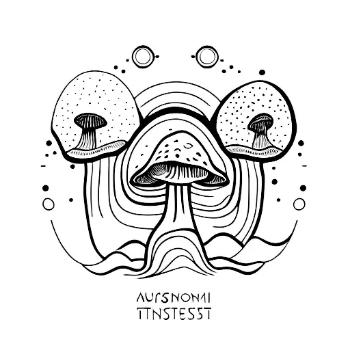 A Mushroom Forest With Ancient Symbols Hidden Among The Trees