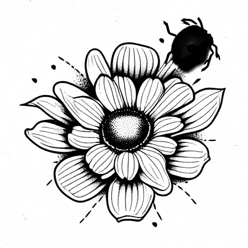 August And October Birth Flower With Ladybug Flying Over