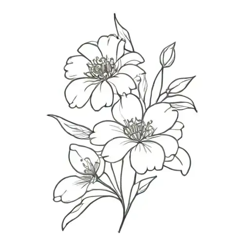 Simple Line Tattoo With Chrysanthemum Marigolds And Snowdrops Black And White Outline