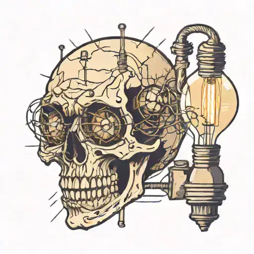 A Skull Inside A Light Bulb And The Fibers That Turn On The Light Bulb Come Out Of The Eyes