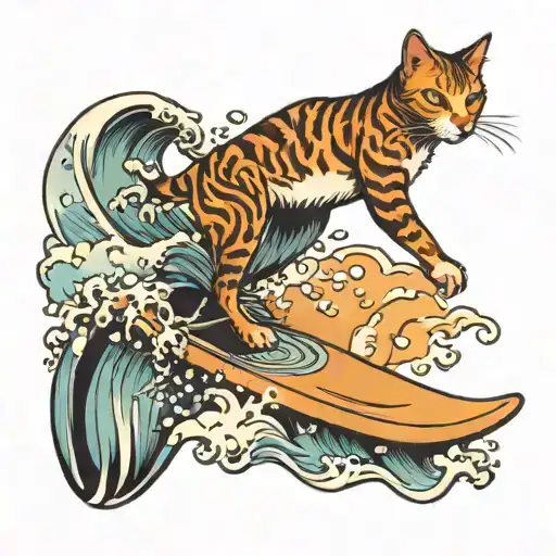 Cat Surfing With Wave