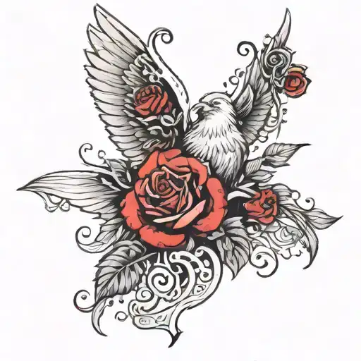 Seraphim And Red Rose Blooming