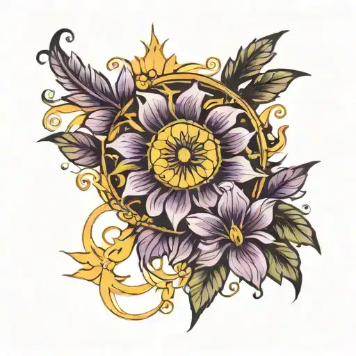 Violet Flower And Sun Combined