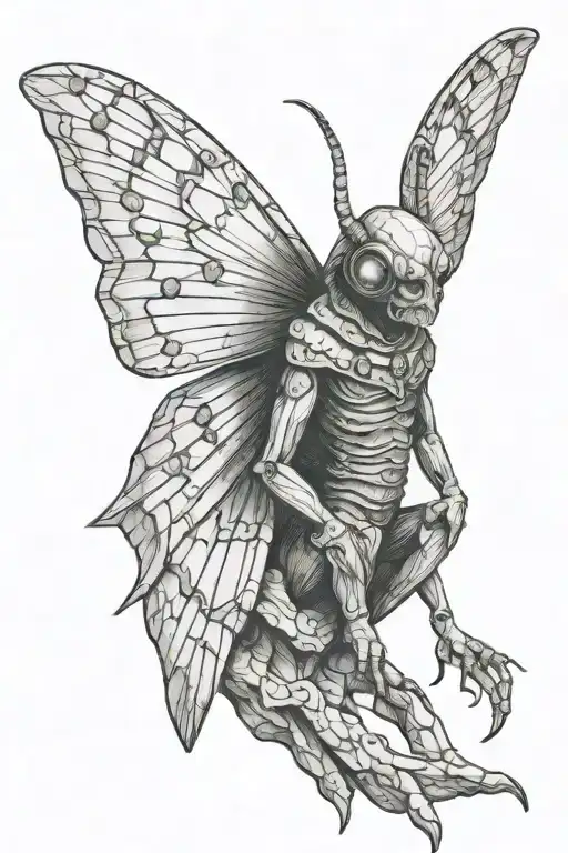 Moth Man Cryptid Perched Simple Tattoo Line