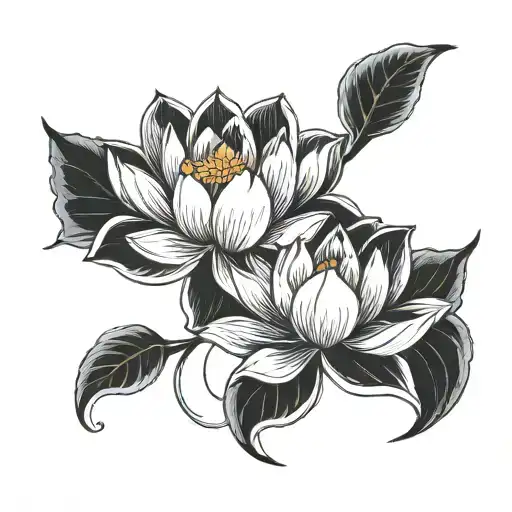 Lotus Flower With Koi Fish Swimming Around It Simple Outline