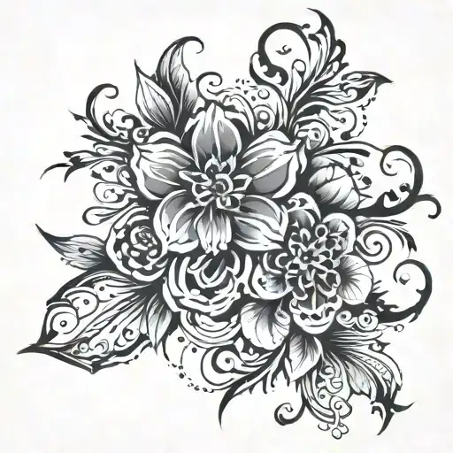 Flowers Filigree And Black Tribal