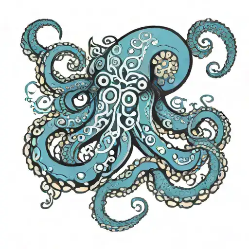 Blue Octopus With Tenticals Spelling Out B I