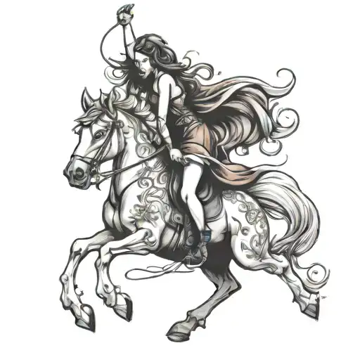 Sexy Woman On A Horse Standing On Back Feet