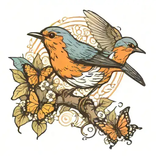 Robin And Butterfly Emerging