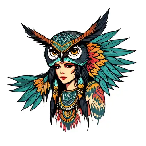 Woman Shaman With Owl Headress