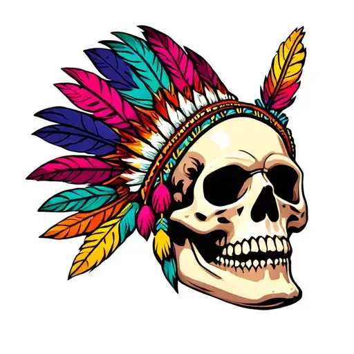 Traditional Native Indian Skull With Colourful Feathered Headdress