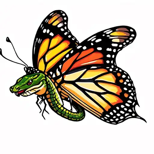 Monarch Butterfly Flying With Snake 224