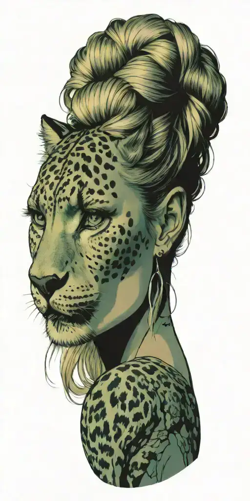 A Blonde German Woman With Green Eyes And A Snow Leopard On A Rocky Mountain Backdrop