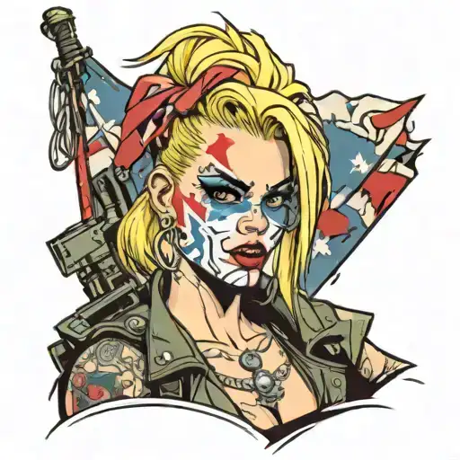 Comic Book Tank Girl Russian Flag On Cheek