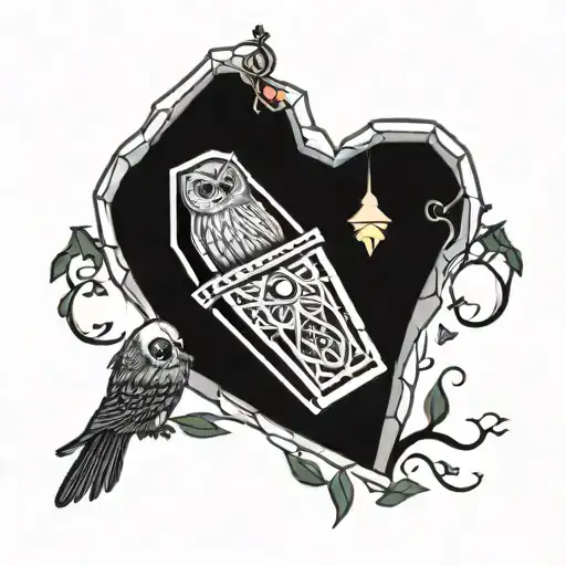 Coffin Outline With Graveyard Scene Drawn With Coffin Shape With A Owl Upfront On Tombstone
