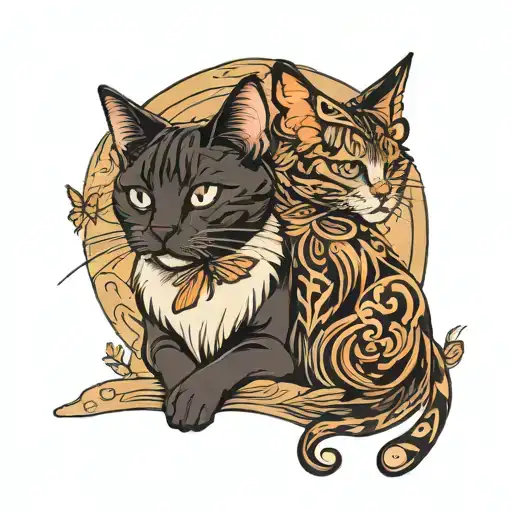 Two Cats With Wing Butterfly