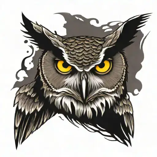 Full Size Realistic Owl Facing Toward Staring Angrily With Yellow Eyes