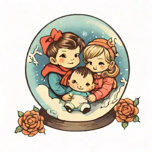 Snow Globe With A Little Boy And A Little Girl On The Inside