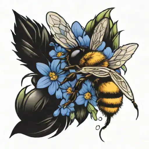 Bumble Bee With Corn Flowers Intertwined