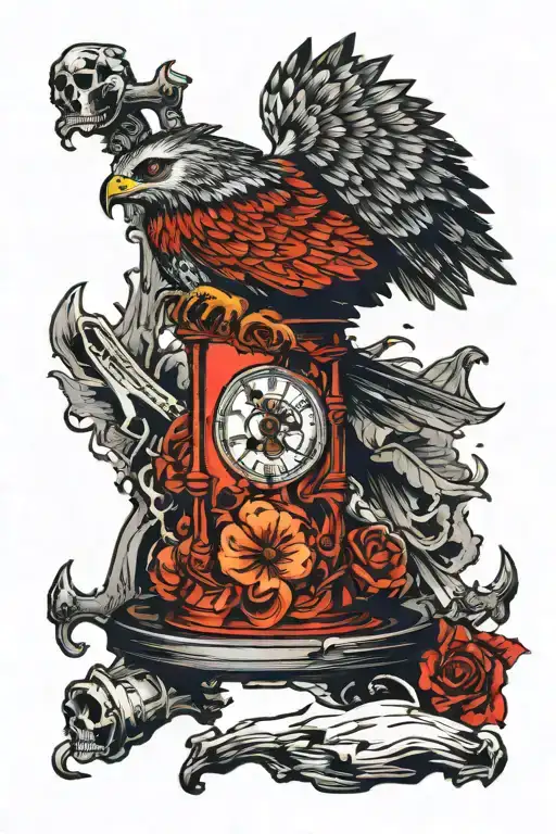 Hawk Bones Perched On Hour Glass