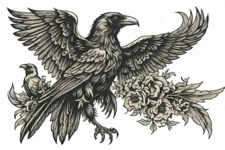 Eerie Black Crow With Smaller Crows In Smog