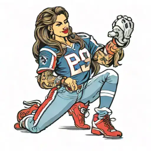Full Body Pinup Of Hispanic Woman With Long Hair Wearing A New England Patriots Jersey