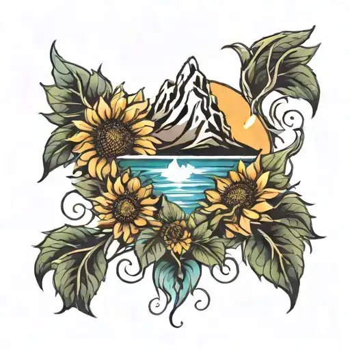 Mountain Water And Sunflower