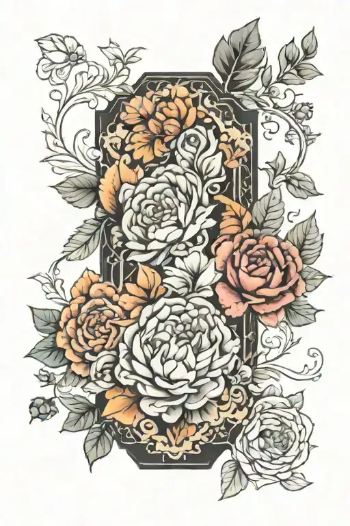 Black And Grey Patchwork Sleeve With Colored Floral Filling