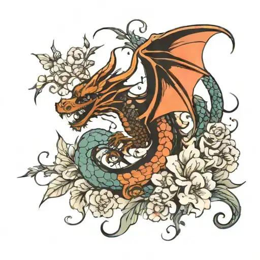 Dragon With Flowers Minimalism