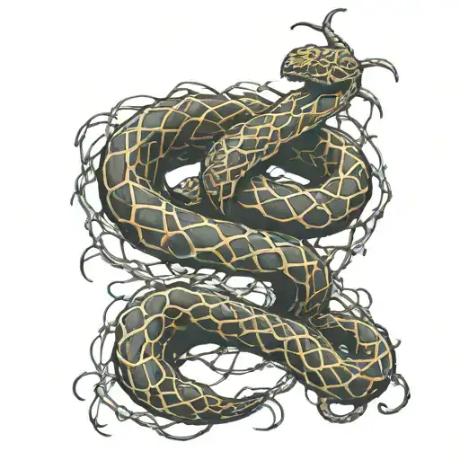 Detailed Snake With Barbed Wire Wrapped Around It