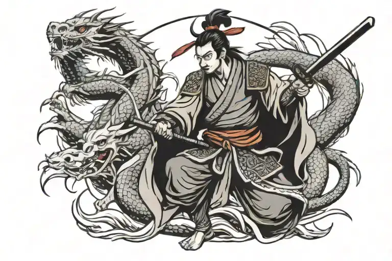 Samurai Warrior Wielding A Dragon Katana