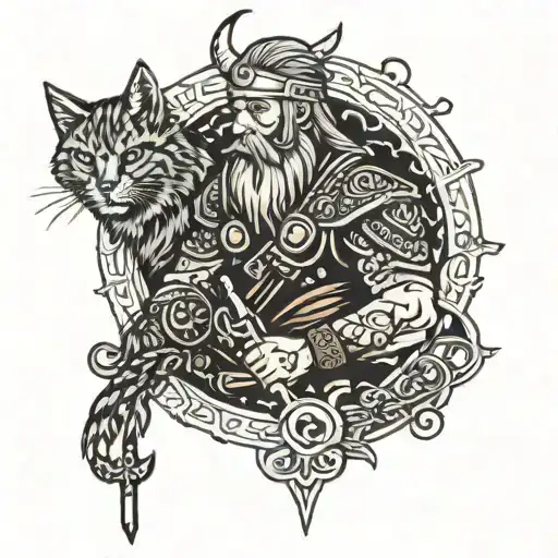 Viking With Cat And Writing
