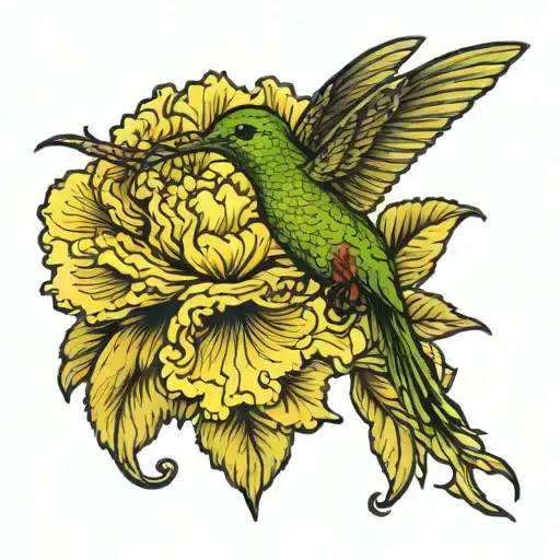 Yellow Carnation With Hummingbird Perched