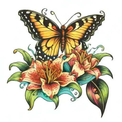 Butterfly's On Lilys In Pond With Beautiful Water