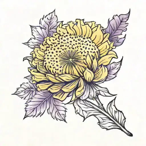 Yellow Dandelion With Purple Lilac Petals