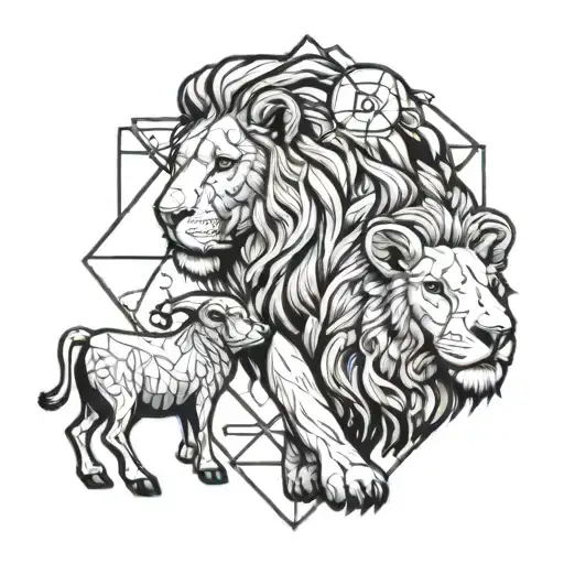 Geometry With Lion And Sheep Together