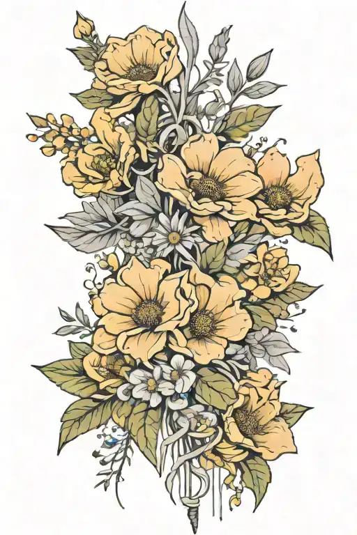 Fine Line Spine Tattoo With Wild Flowers