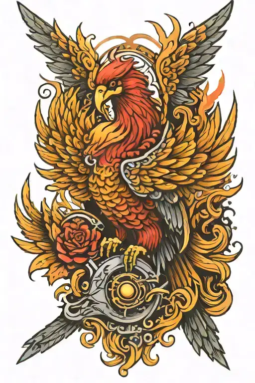 Phoenix Hold In A Gun Barrels Forming Its Wings Surrounded