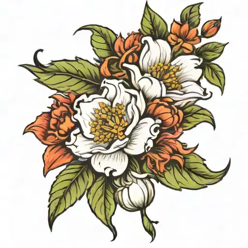 April June July October Birth Flower Tattoo Design Featuring